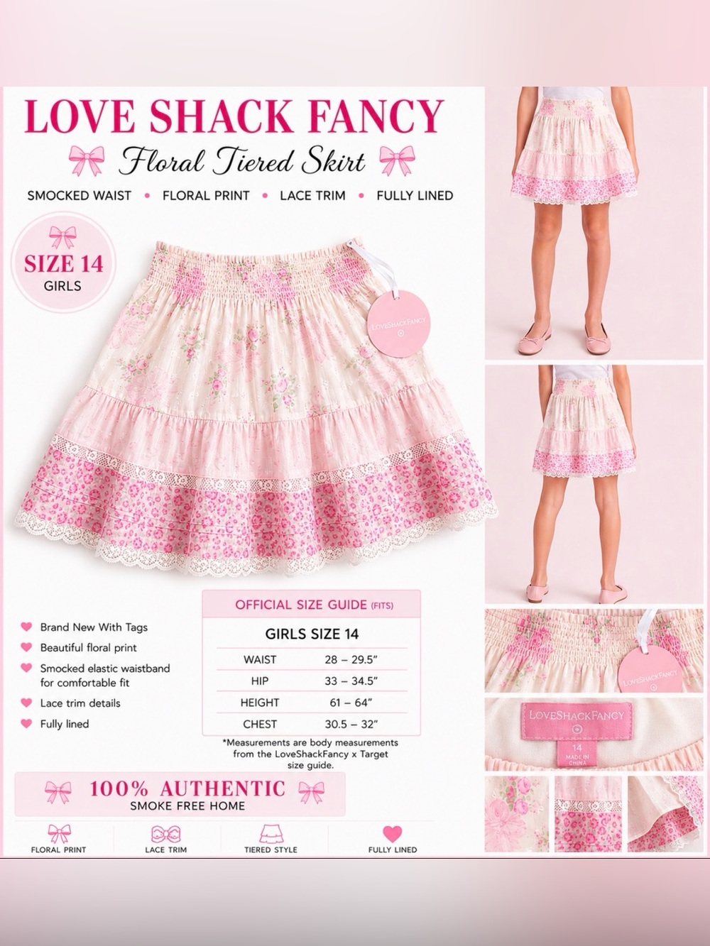 LoveShackFancy x Girls Floral Tiered Skirt Size 14 NWT